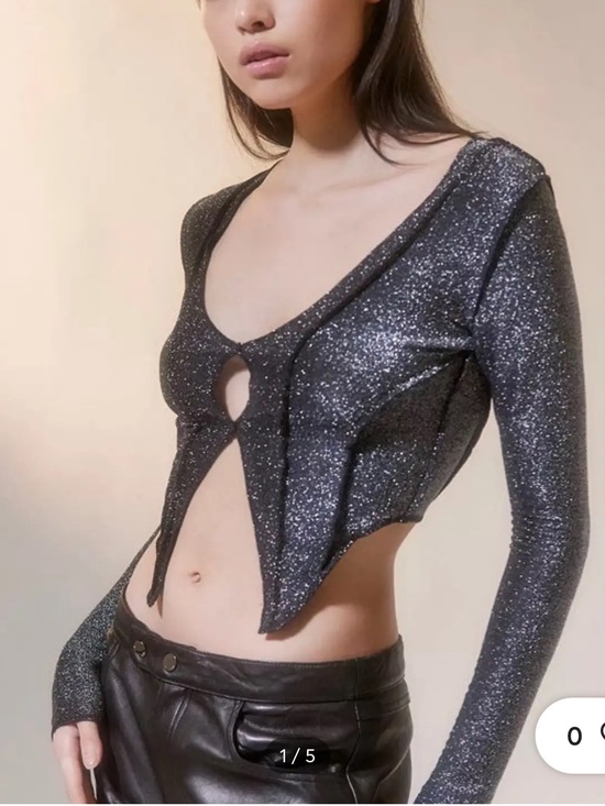 Urban Outfitters Tops - Urban Outfitters Sexy Black Metallic Cropped Women's Shirt